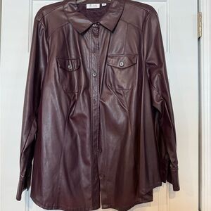 Denim and Co. Burgundy Leather Shirt jacket